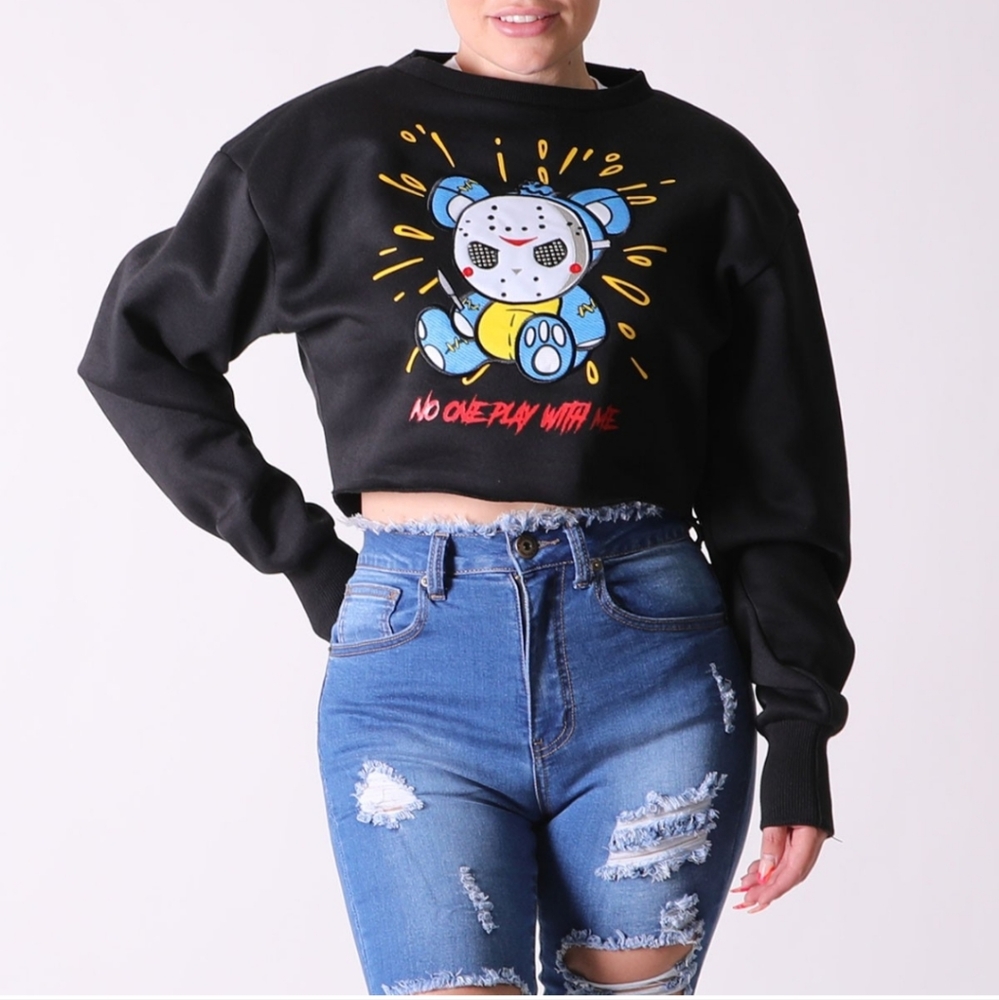 Bear Graphic Crop Top W/Rhinestone